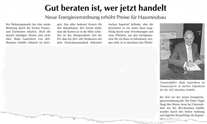 Gut beraten ist, wer jetzt handelt Neue Energieverordnung erhöht Preise für Hausneubau