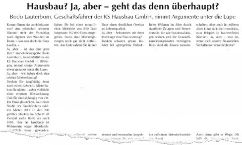 Hausbau? Ja, aber – geht das denn überhaupt? Bodo Lauterborn, Geschäftsführer der KS Hausbau GmbH, nimmt Argumente unter die Lupe