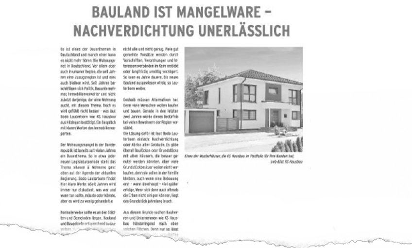 Bauland ist Mangelware - Nachverdichtung unerlässlich